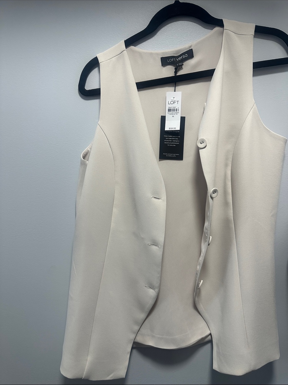 LOFT Cream Button-Front Sleeveless Vest